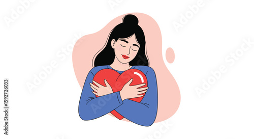 Woman hugging heart demonstrating self love acceptance and kindness