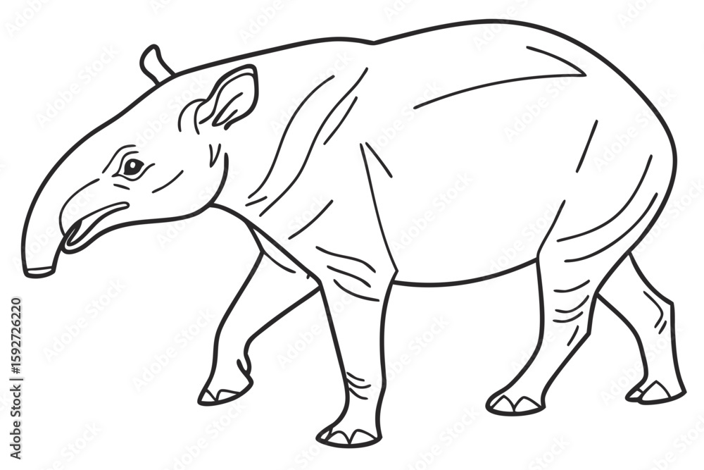 Fototapeta premium coloring page line art the tapir black vector