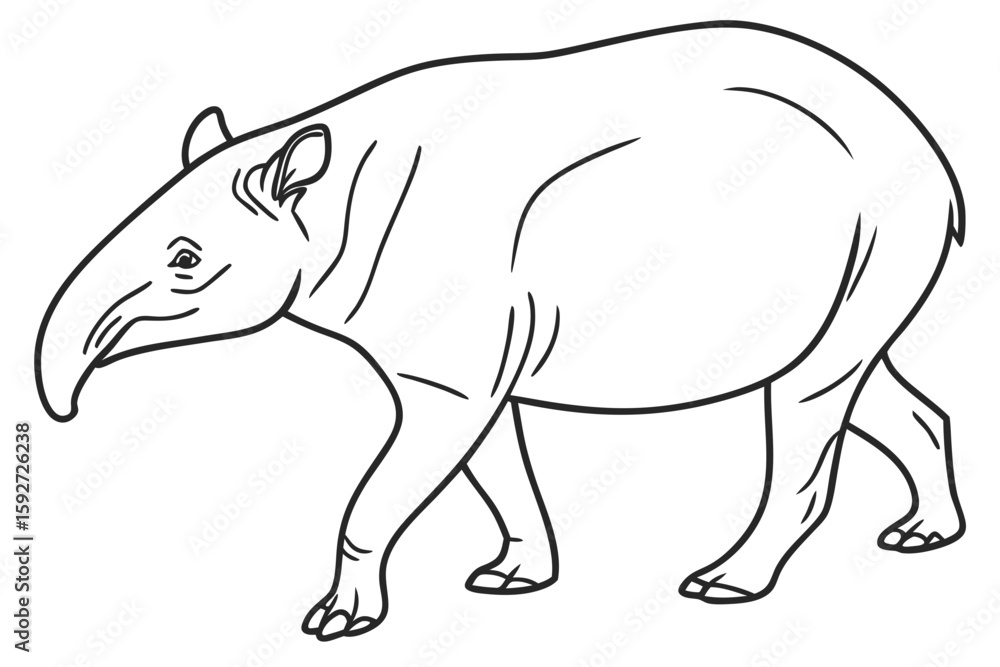 Fototapeta premium coloring page line art the tapir black vector