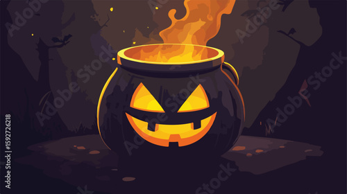 Halloween spell pot flat vector illustration
