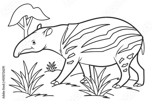 coloring page line art the tapir black vector