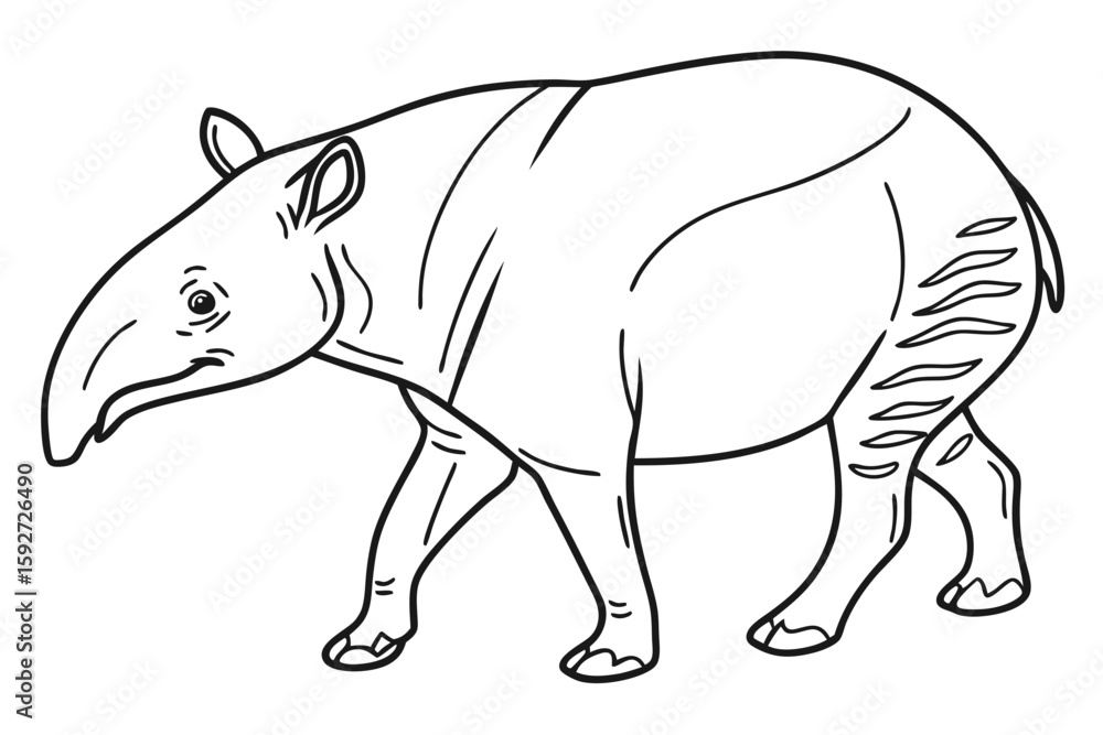 Fototapeta premium coloring page line art the tapir black vector