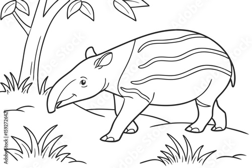 coloring page line art the tapir black vector
