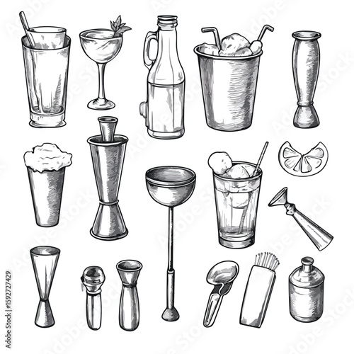 Hand-drawn Bar Inventory Sketch Set