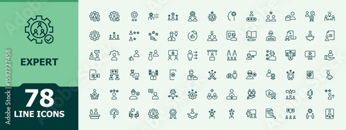 Expert line icon set. Minimalist icons collection. Talent icon set. Contains outline symbols like dexterity, talent, ability, expertise, mentor, professional, qualification and more.