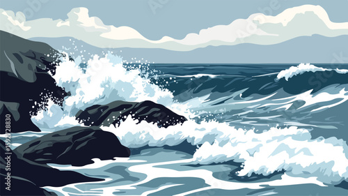 Powerful Ocean Waves Crashing on Coastal Rocks - Captivating Nature