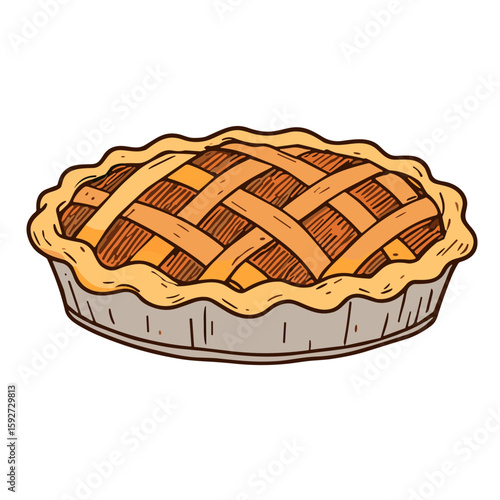 Homemade pie illustration on transparent background for autumn dessert concept