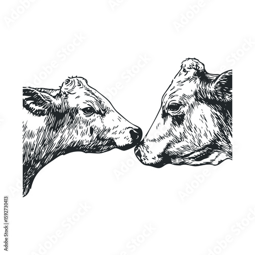 Cows touching noses in a tender moment of connection