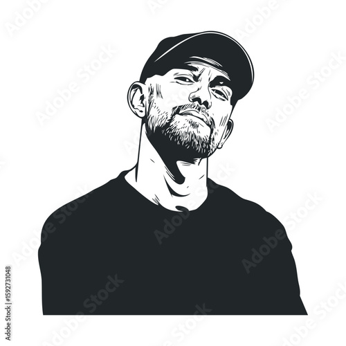 Artistic portrait of a man with a confident expression and cap