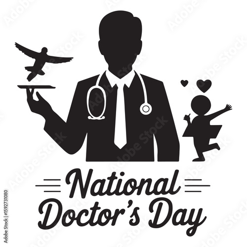 Silhouette Vector for National Doctor’s Day with Child and Nature Elements