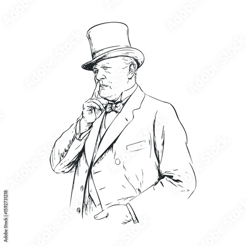 Thoughtful gentleman in formal attire with a top hat