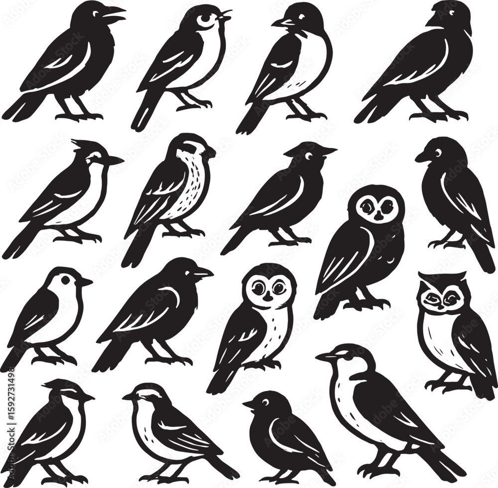 Naklejka premium Popular Birds Line Art Vector Set – Clean Black on White Design