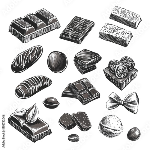 Chocolate sketch set for confectionery designs