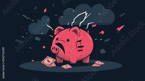 Financial Crisis Concept: Shattered Piggy Bank Symbolizes Economic Turmoil