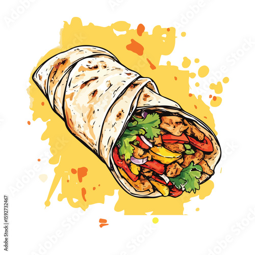 Hand-drawn Shawarma on White Background