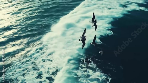 Birds flying over a choppy sea