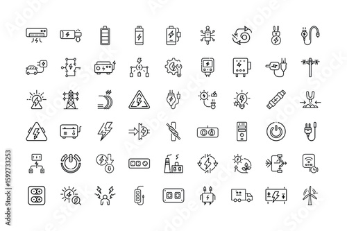 Electrical Power and Energy Icon Set Outlined Symbols for Design