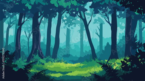 Serene Tall Trees in Lush, Dense Forest - Nature Photography
