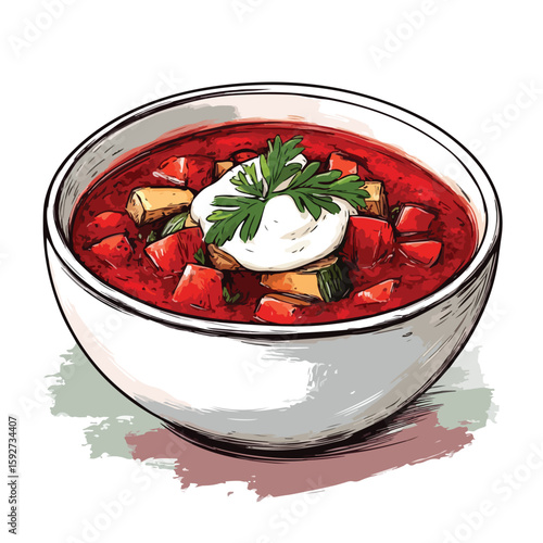 Hand-drawn Borscht Sketch with Sour Cream