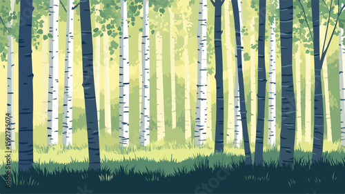 Tranquil Birch Tree Forest: A Peaceful and Serene Woodland Landscape