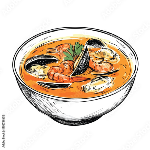 French Bouillabaisse Sketch Illustration
