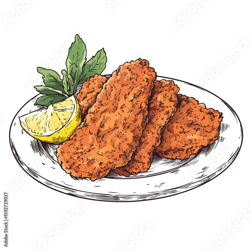 Traditional German Schnitzel with Lemon Sketch