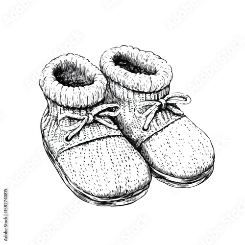 Hand-drawn Knitted Baby Booties Sketch
