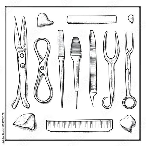 Detailed Hand-Drawn Manicure Pedicure Tools Sketch