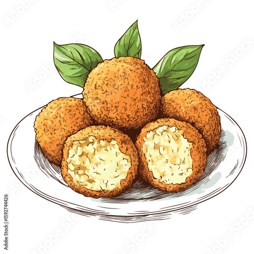 Sicilian Arancini Sketch Illustration Plump Stuffed