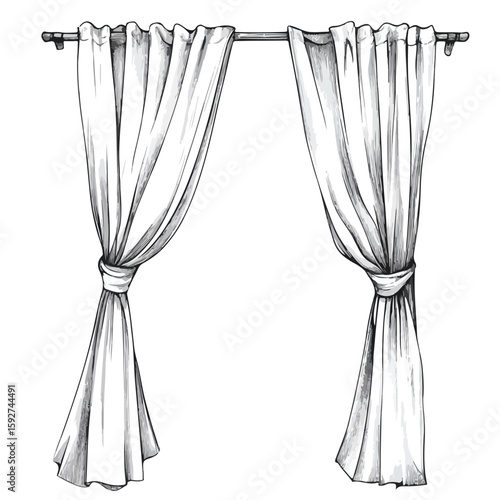 Classic Long White Curtain Sketch