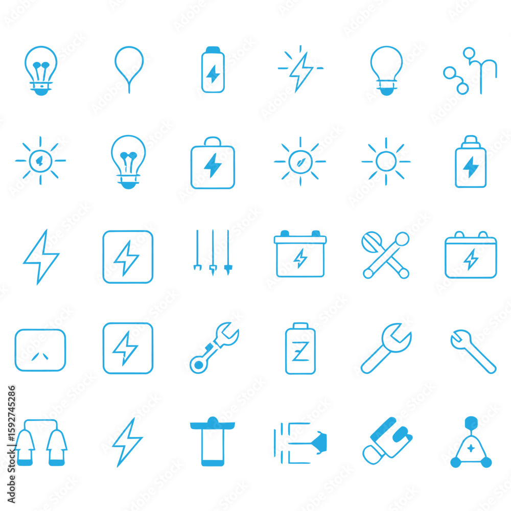 Electric energy and tools icons electricity battery Electric energy and tools icons electricity battery