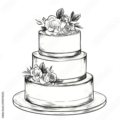 Hand-drawn Three Tier Wedding Cake Sketch