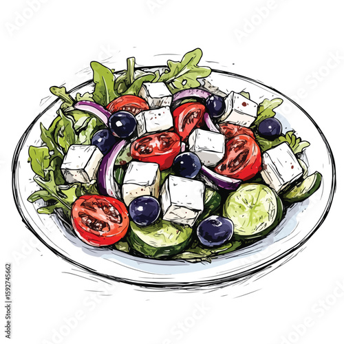 Traditional Greek Salad Hand-Drawn Sketch