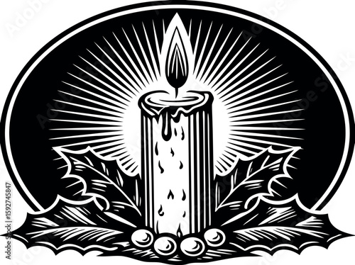 A tall single candle design with a fiery wick and subtle wax details in vector format