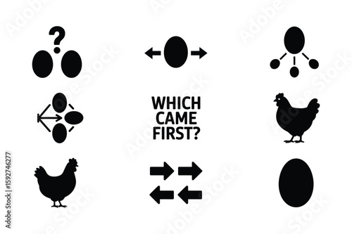Chicken egg question symbols and arrows question mark causality