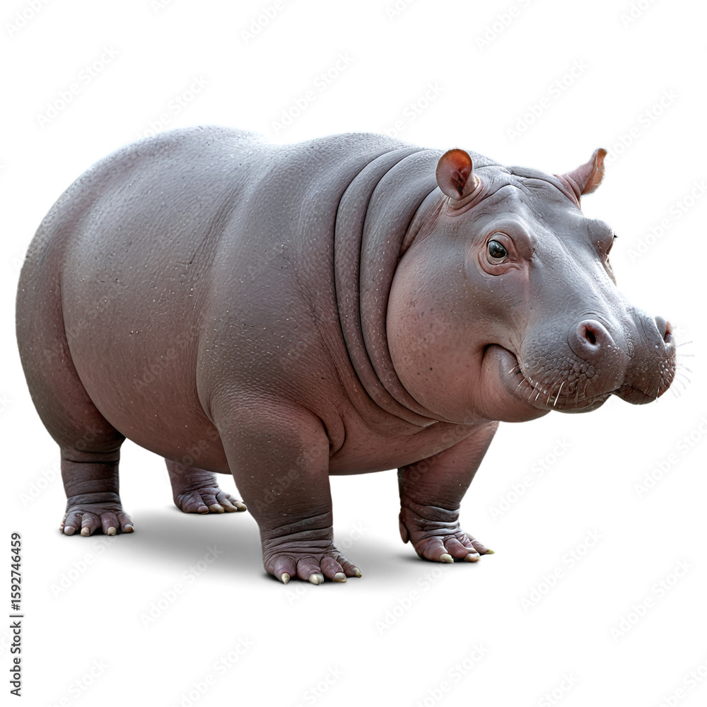 Fototapeta premium Chubby adult hippo isolated on transparent background