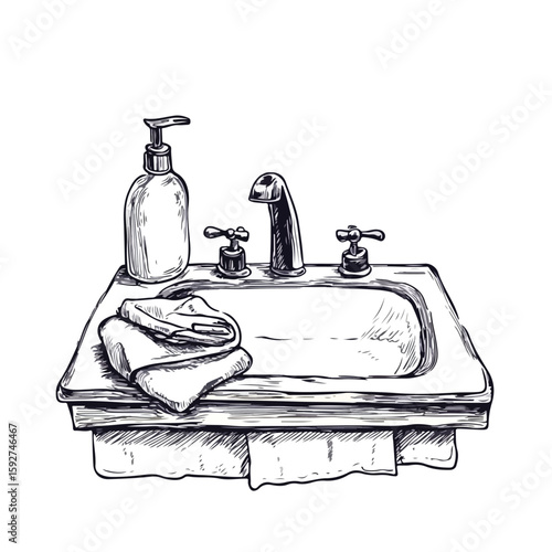 Vintage washboard and cleaning supplies sketch