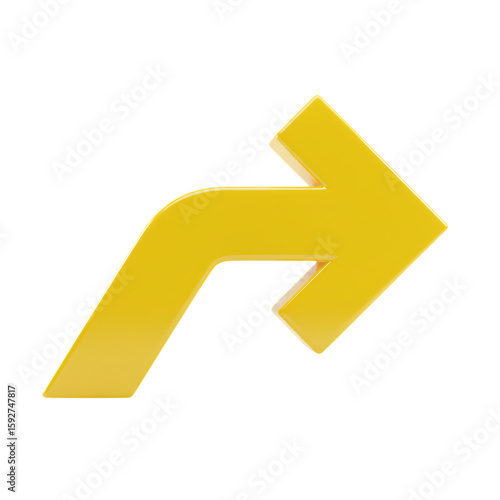 A bright yellow arrow curves upwards and to the right, isolated on transparent background, showing a change in direction transparent background