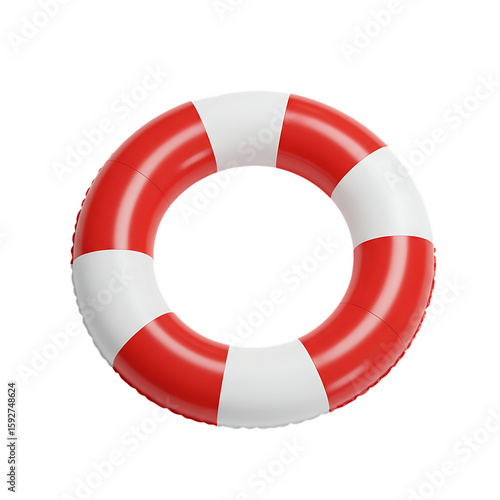 A red and white striped life preserver ring floating, isolated on transparent background transparent background