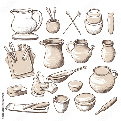 Pottery Ceramics Tools Sketch Set
