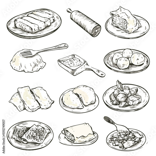 Russian Cuisine Sketch Set on Board