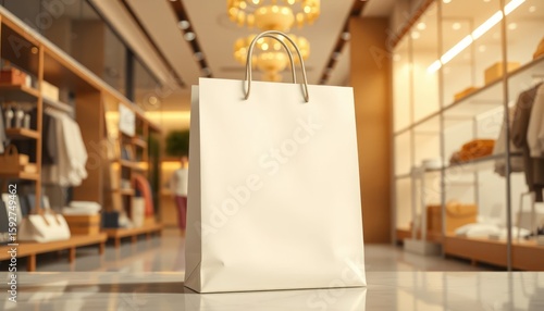 Elegant shopping bag in a luxury retail setting evokes sophistication and style