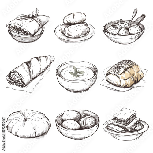 Authentic Turkish Cuisine Sketches Collection
