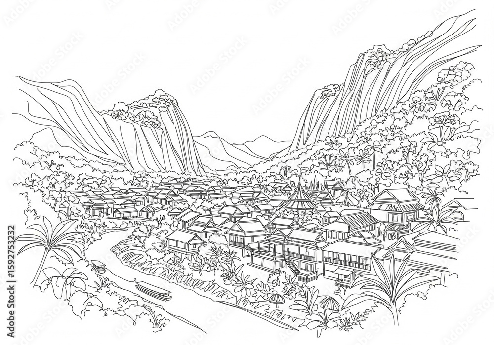 Fototapeta premium Alanya in Antalya Province one line drawing style