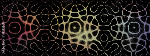 Tableau sur toile Rainbow harmonic cymatic sand pattern on dark background