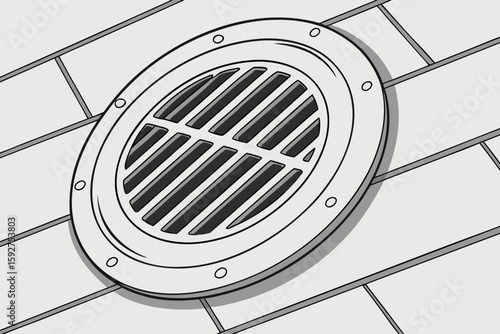 A round industrial air vent in close-up view, part of a home or office HVAC system, presented in modern flat illustration style