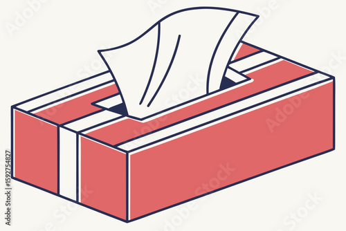 A classic box of soft tissues with a single sheet pulled out, illustrated in modern flat illustration style