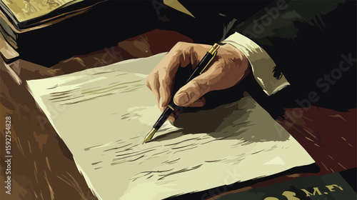 Professional Hand Holding Pen Writing Papers