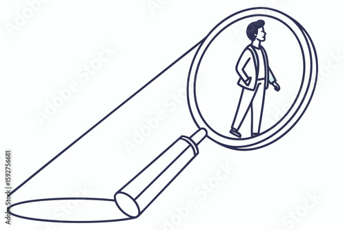 Symbolic human figure in spotlight representing talent recruitment and the search for the right candidate in modern flat illustration style.