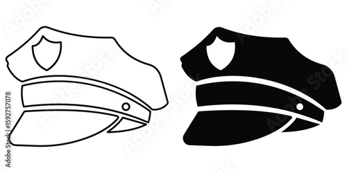 Silhouette of police cap vector symbol with outline. Police cap icons vectors design. Uniform of police,  military cap service vector illustration.